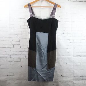 VPL BLACK BLUE & GREY SLEEVELESS PATCHWORK BODYCON MIDI DRESS SIZE MEDIUM
